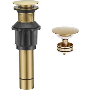Bathroom Sink Drain Without Overflow, Brushed Gold Bathroom Sink Stopper for Vanity Vessel Sink, Rapid Draining Stainless Steel Pop Up Drain with Hair Catcher Anti-Clog Strainer