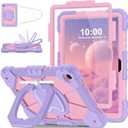 WESOROL Case for Samsung Galaxy Tab A11 Plus Galaxy Tab A9 Plus 11 Inch,Shockproof Cover for Samsung Tablet A11+/A9+ Case with Screen Protector 360 Rotating Stand Pencil Holder,Purple Rose