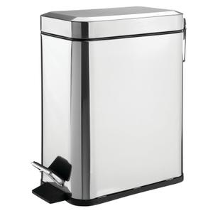 mDesign Small Modern 1.3 Gallon Rectangle Metal Lidded Step Trash Can, Compact Garbage Bin with Removable Liner Bucket and Handle for Bathroom, Kitchen, Craft Room, Office, Garage - Chrome (5 liter)