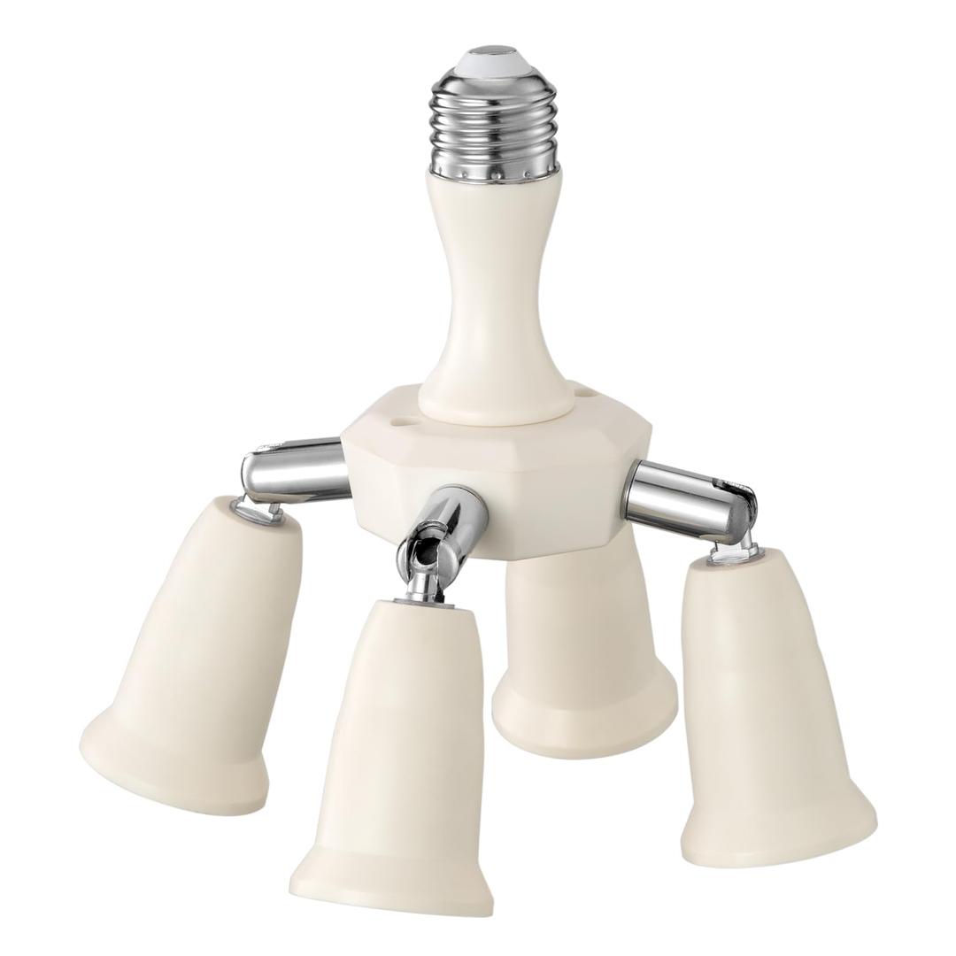 4 in 1 Light Socket Splitter Adapter, E26 E27 Standard Base LED Bulbs Converter, 360 Degrees Adjustable 180 Degree Bending, 4 Way Light Bulbs Socket Holder