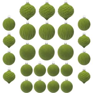 KI Store Moss Green Velvet Christmas Balls 25pcs Flocked Christmas Tree Ornaments for Xmas Holiday Hanging Decor