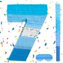Number 7 Pinata Bundle with a Blindfold and Bat(16.2 x 11.1 x 4 Inches), Perfect for Boys and Girls Birthday Party Supplies, Blue Theme Birthday Decoration