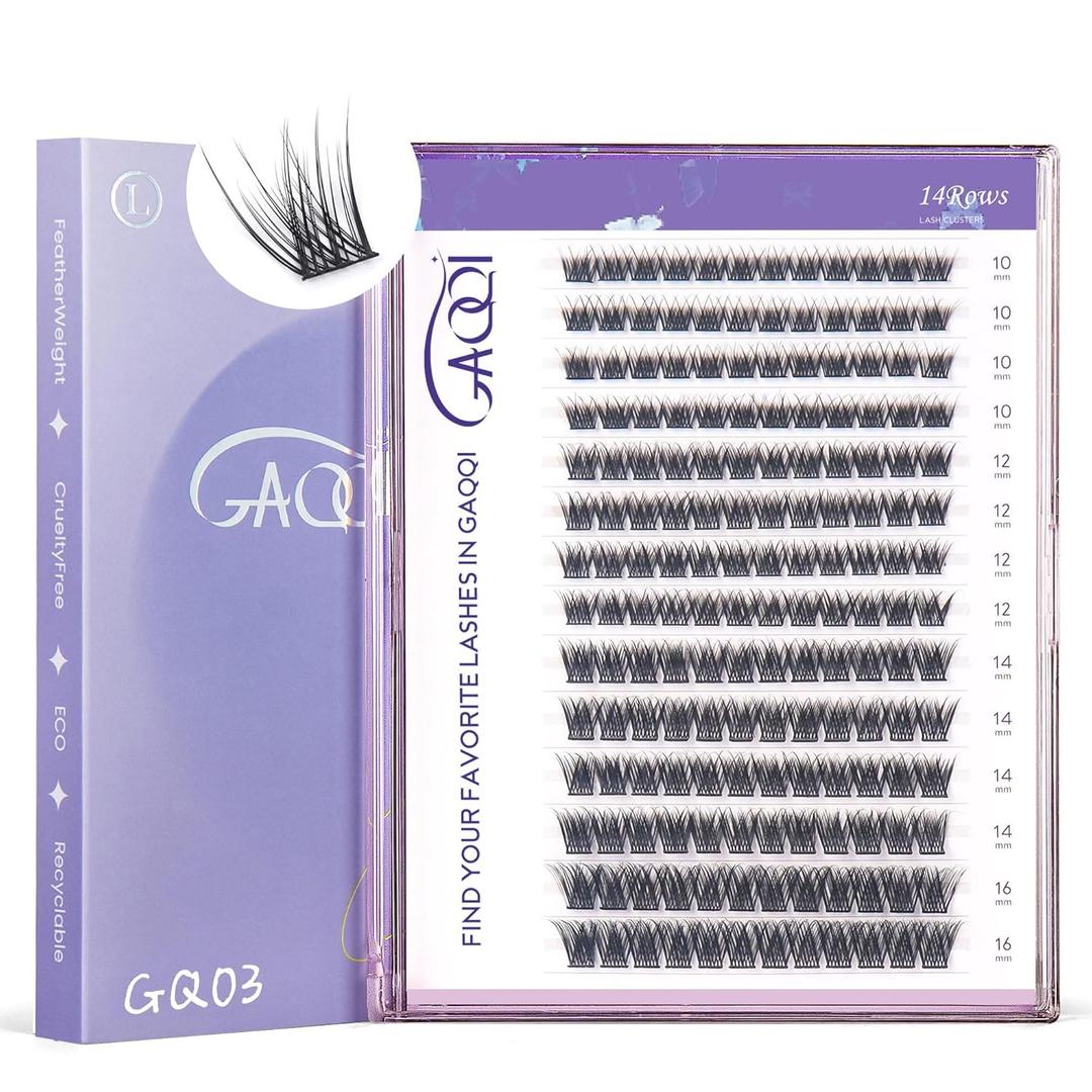 GAQQI Lash Clusters, Eyelash Clusters C Curve Cluster Lashes 168PCS 10-16MM, Wispy Individual Lashes Natural Cluster Eyelash Extensions (GQ03, C, 10-16mm)