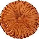NatureMan 13.7 inch Round Sofa Cushion Pure Color Velvet Home Decor, Pleated Round Cushion, Pumpkin Pillow Suitable for Home Bed car Decoration (Orange)