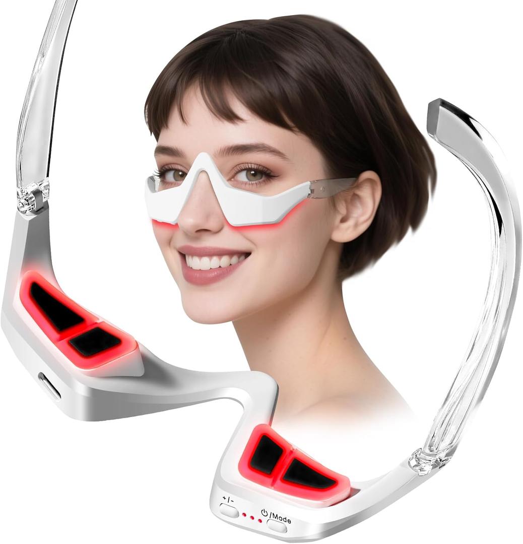 Under-Eye Red Light Therapy Device, Microcurrent Eye Massager Red Light Therapy Glasses Red Light Eye Mask for Relieve Eye Fatigue, Dark Circles, Puffiness, Wrinkles Fine Lines