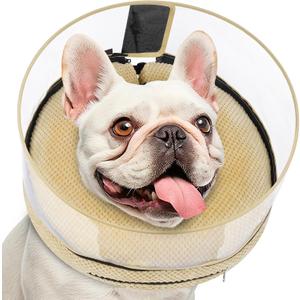 Soft Inflatable Dog Cone for Surgery Recovery, Protective Dog Donut Collar with Shield to Stop Licking Wounds, 2-in-1 Patented Comfort Blow-Up Collar for Small and Medium Pets (Khaki, M+)