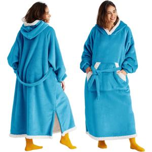 Bedsure Wearable Blanket Hoodie, Long Hooded Blanket Sweatshirt as Birthday Gifts for Women, Cozy Sherpa Hoodie for Adult, Standard, Teal