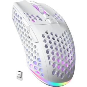 SM600 White Wireless Gaming Mouse,8000 DPI Tri-Modes BT5.1/Type-C Wired/2.4G Wireless Mouse with 2 Side Buttons, Programmable Macro Gamer Mouse with RGB Light for Laptop/PC/Mac