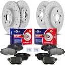 Front & Rear Drilled Slotted Rotors and Ceramic Disc Brake Pads Kit for Pontiac Vibe 2009-2010, for Toyota Corolla 2009 2010 2011 2012 2013 2014 2015 2016 2017 2018/ Matrix 2009-2014