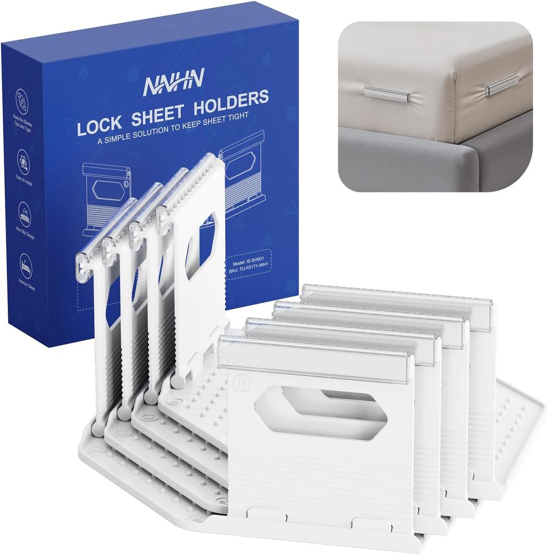 Lock Sheet Holders Keep Sheets Firm & Tight, Heavy Duty Bed Sheet Holder Straps for Corners, No More Loose Sheets or Wrinkles, Strong Grip Universal Sheet Clips, White Lock Sheet Holders Keep Sheets Firm & Tight, Heavy Duty Bed Sheet Holder Straps for Corners, No More Loose Sheets or Wrinkles, Strong Grip Universal Sheet Clips, White