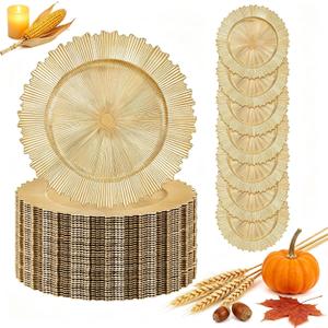 Ejonirinjonir 50 Gold Charger Plates Bulk For Wedding Dinners 13" Sunburst, 50pcs