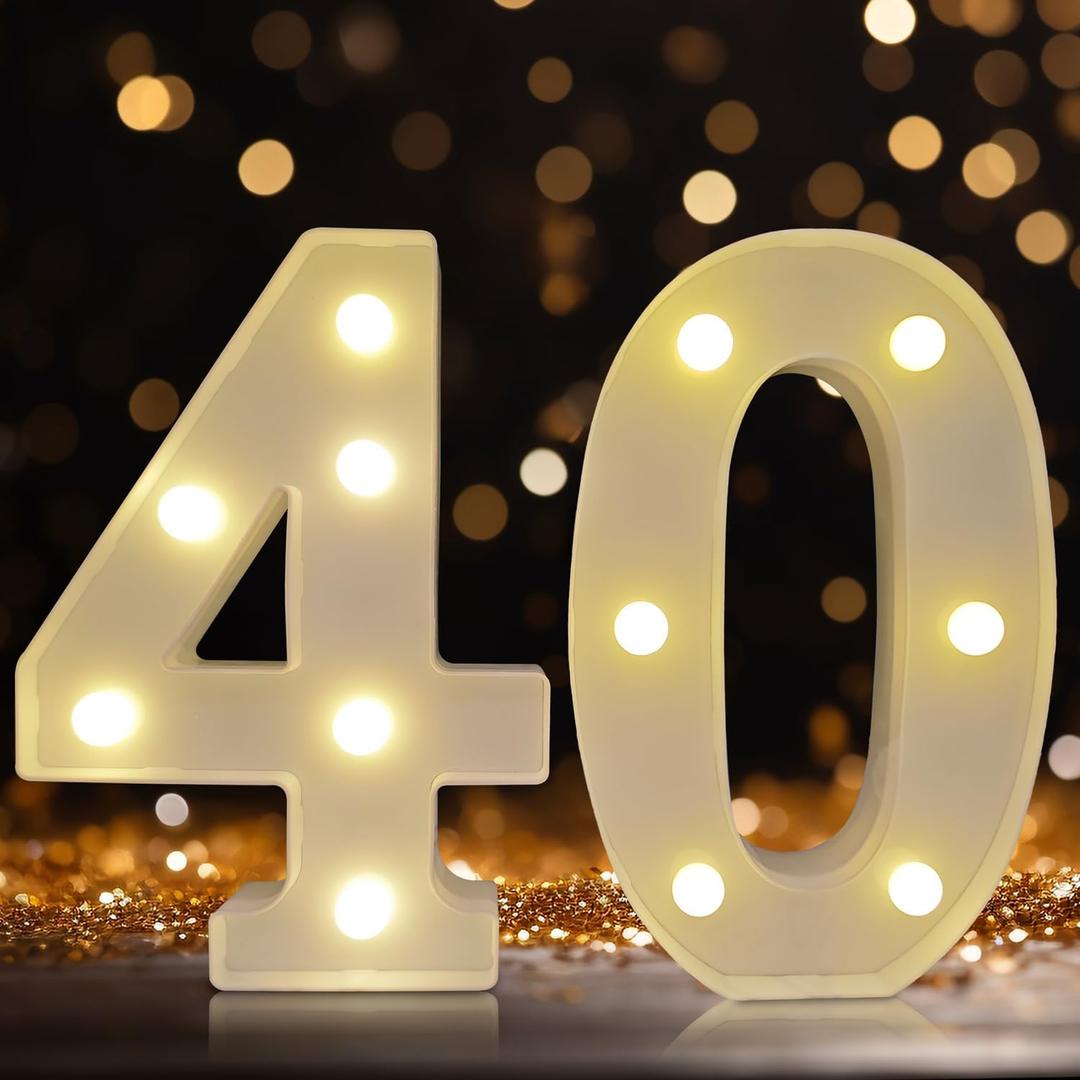 Led Light Up Numbers, 40th Birthday Decorations, Marquee Numbers Lights, Battery Powered Light Up Sign for 30 Decor Party (White)