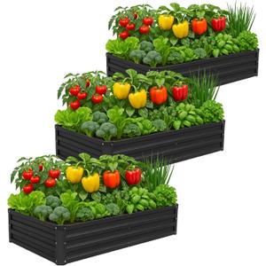 3 Pack 6x3x1FT Galvanized Raised Garden Beds Kit Outdoor Metal Gardening Planter Box for Vegetable Elevated Flower Herbs,Black