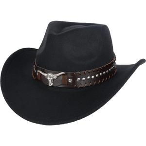 Western Cowboy Hat for Men Women,Classic Wide Brim Fedora Hat for Men &Women,Classic Felt Wide Brim Western Cowboy Cowgirl Hat,Accessories Outdoor Sun HatBlack