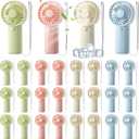 24 Pack Mini Portable Handheld Fan Bulk, Battery Operated Personal Cooling Fan for Lash Makeup, Lightweight Small Fan for Travel, Beach, Camping, Indoor Outdoor Use (Green, Pink, White, Blue)
