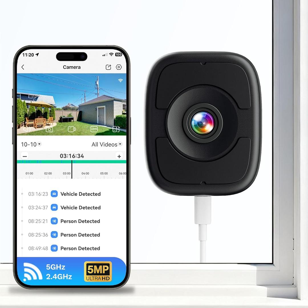 5MP 3K Smart Window Camera, Indoor Safeview Window Cameras for Home Security, 2.4G/ 5G Safe View Security Cameras with Color Night Vision, Person & Car Detection, 2 Way Talk, 24/7 Recording (White ( 1Pack ))