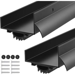 2 Pcs 1-3/4" x 36" U Shaped Aluminum Door Bottom Sweep with Drip Cap Screw-on Weatherstrip Draft Stopper for Exterior, Front, Bottom of Door (Black)