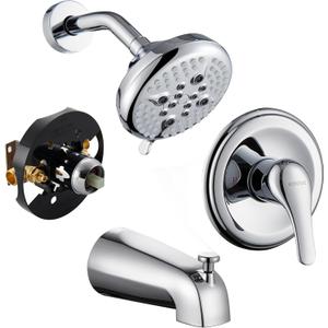 KINSE Tub shower faucet set, 5-Inchs bathtub faucet set,Single-Handle Shower Faucet set,5+1 Functions shower system,chrome shower set With tub spout (Shower Valve Included) chrome