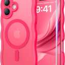 3 in 1 Magnetic for iPhone 17 Case, Cute Wavy [Full Camera Protection] [Fit for MagSafe] 1X Screen Protector+1X Wrist Strap, Anti-Slip Trendy Women Girly Phone Case for iPhone 17 6.3", Hot Pink