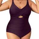 Daci Plus Size One Piece Swimsuits - Tummy Control Bathing Suit for Women Cutout Swimwear (Dark Purple), 14 Plus