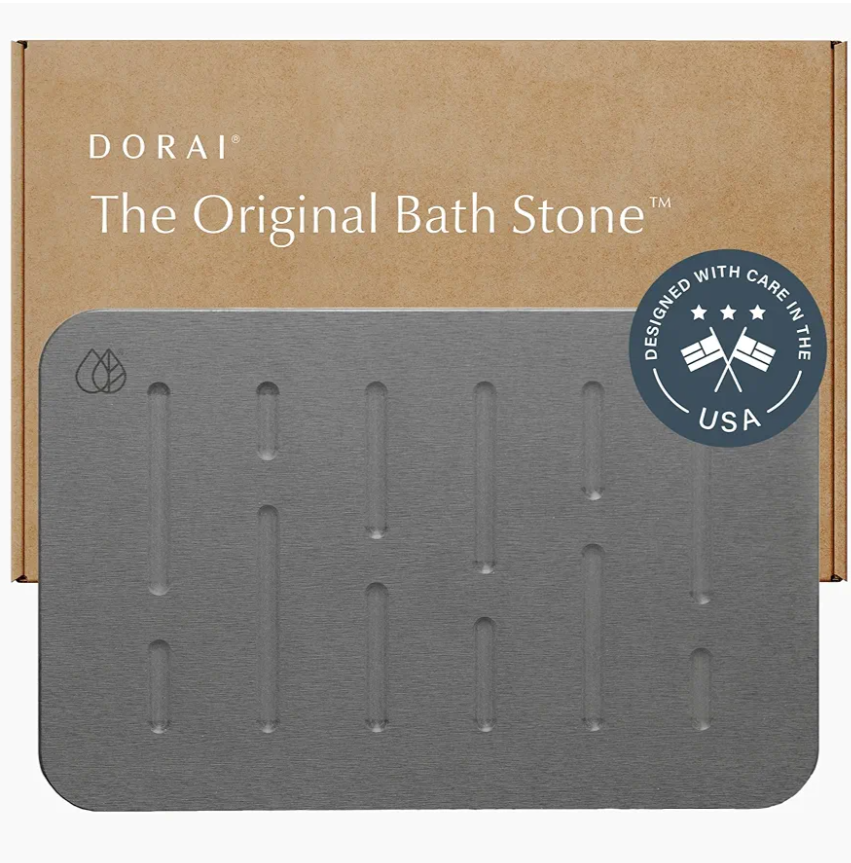 Dorai Home Bath Stone – Luxury Quick-Drying Stone Bath Mat, Non-Slip Surface, Rubberized Bottom Pad, Rain Slate