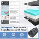 Memory Foam Camping Mattress Pad with Pillow - Extra Thick 4 Inch Sleeping Pad for Camping, Waterproof Roll Up Cot Mattress Topper Bed Mat for Car Truck Tent RV, with Storage Bag