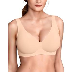 Vertvie 2026 Womens Wireless Jelly Bras Push Up Cup-Engineered Support Deep V Lift Bra Seamless No Underwire T-Shirt Bralette(Sand,40C)