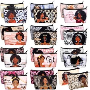 Talltalk 24 Pcs African American Black Makeup Bags for Women Toiletry Canvas Zipper Makeup Bags Valentine's Day Women Gifts Cosmetic Pouch Reusable Multipurpose Organizer