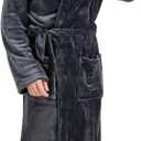 Cozy Plush Fleece Robe for Men, Big and Tall Hooded Long Robe, Warm Loungewear, Shawl Collar Pocketed Bathrobe (Grey)