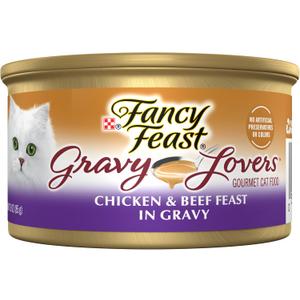 Purina Fancy Feast Gravy Lovers Chicken and Beef Feast Grilled Gourmet Cat Food in Wet Cat Food Gravy - (Pack of 24) 3 oz. Cans, Best By: FEB 28