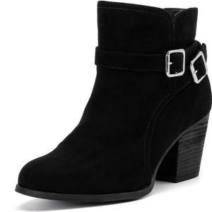 Luoika Women's Wide Width Ankle Boots - Black Brown Short Boots Block Low Heel Side Zipper Booties. (7 X-Wide)