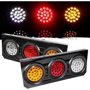 2 PCS LED Truck Trailer Tail Lights with Iron Bracket Base,12V-24V Round Led Trailer Tail Lights for Turn/Signal/Running Lamps Fits any Truck RV Camper Trailer