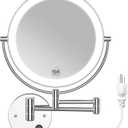 Benbilry 9" Large Size Wall Mounted Lighted Makeup Vanity Mirror, 1X/10X Magnifying 2-Sided AC Plug-in Powered Bathroom Mirror, 360 Swivel 13 Inch Extendable Arm, Chrome