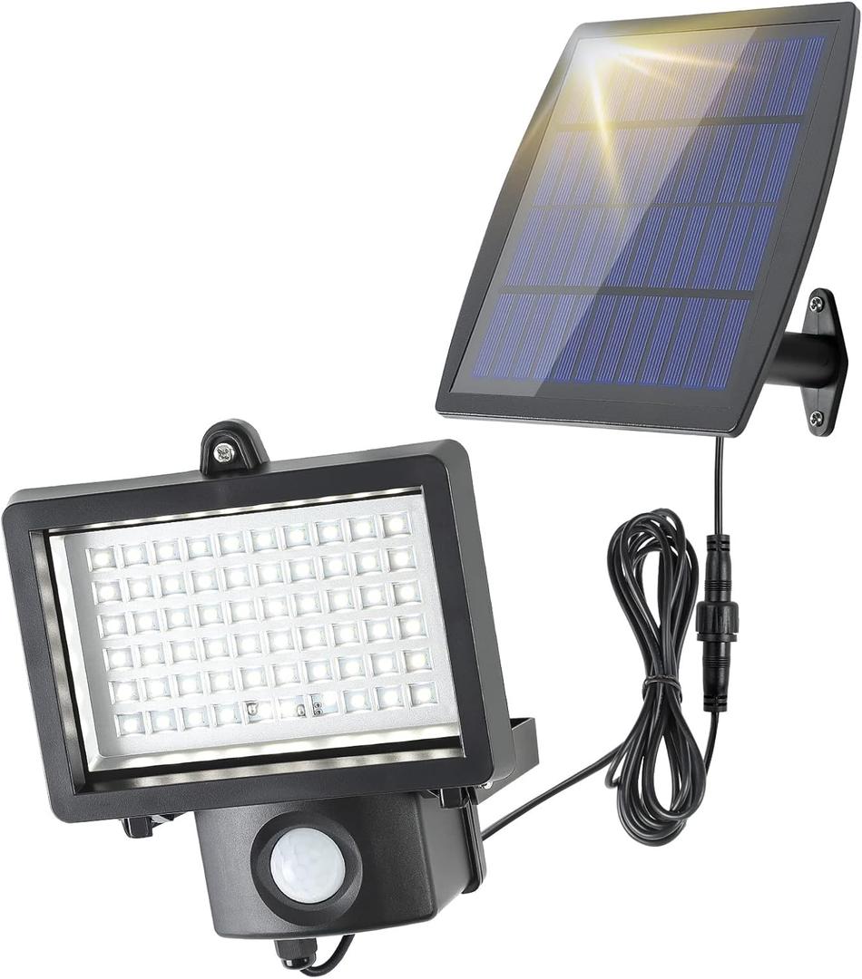 DLLT Solar Lights Outdoor, 1000LM Solar Powered Motion Sensor Flood Lights, 9.8Ft Cable, Adjustable Solar Panel, IP65 Waterproof LED Lights for Front Door, Backyard, Gargen, Patio, Garage 2 Pack