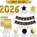 JOJO FLY New Years Eve Party Decorations Kit, Gold 2026 Balloons, Happy New Year Banner, Gold Foil Curtain, Black and Gold Balloons Set, New Years Eve Party Supplies 2026