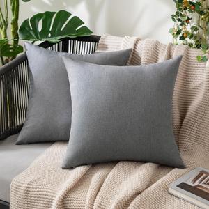 MIULEE Pack of 2 Decorative Outdoor Solid Waterproof Throw Pillow Covers Faux Linen Garden Farmhouse Cushion Cases for Patio Tent Balcony Couch Sofa 18x18 Inch Light Grey
