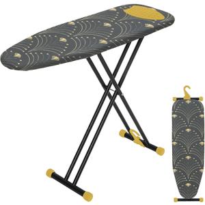 Ironing Board 43x13, RAINHOL Full Size Iron Board with Thick Padded Cover, Adjustable Height, Foldable Ironing Table with Hanger, Black Gold Pattern