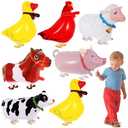 6 Pcs Walking Animal Balloons, Farm Animals Balloons, Walking Foil Mylar Balloon, Farm Birthday Decorations for Farm Theme Party Supplies (Animal)