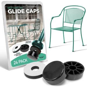 Wrought Iron Patio Furniture Feet Caps (24 Pack, Black) - 1.5" Round Patio Furniture Feet Protectors, Outdoor Chair Glides, Outdoor Sliders for Chairs & Tables