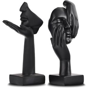 6.5" H Black Art Thinker Figurines 2 PCS, Abstract Small Statues Home Accent Decor for Shelf, Office Desk, Living Room, Knick Knacks Decorations for Shelves (2 PCS Black)