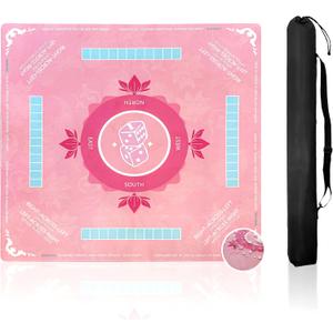 Mahjong Mat for Table Waterproof Anti-Wrinkle Game Mat with Beginner Rules Dice Storage Bag Complete Set for Quality Focused Players Fade Resistant Quiet Mat for Mahjong Poker Board Games, Pink