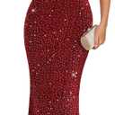 DRESSTELLS Womens Cocktail Sequin Wedding Guest Dresses, Formal Glitter Sparkly Evening Party Long Prom Vintage Dress (Red)