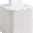 Square Linen Tissue Box Cover with Magnetic Closure, Modern PU Leather Tissue Box Holder for Bathroom Vanity NightStands Bedroom Office Desk, Stylish Cube Tissue Holder