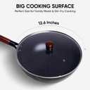 12.6 Inch Carbon Steel Wok Pan with Glass Cover, Pre-Seasoned Nonstick Flat Bottom Wok for Chinese Cooking, Woks & Stir-Fry Pans Cookware, Compatible with Induction, Electric, Gas & Halogen