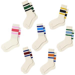 Fszsaa Fun Novelty Retro Striped Crew Socks For Women Sporty Calf Casual Cotton Tube Socks Women (7pack for Week Plan a)
