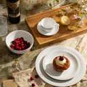 Famiware Garden 12-Piece Embossed Plates and Bowls Sets, Stoneware Reactive Glaze Dishes Dinnerware Set, Modern Rustic, Chip & Scratch Resistant, Microwave & Dishwasher Safe, Service for 4, White