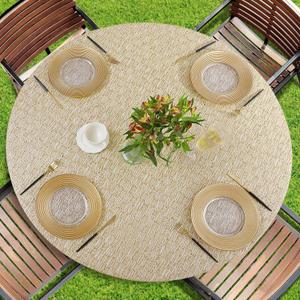 Romanstile Round Vinyl Tablecloth, 100% Waterproof Heavy Duty Elastic Fitted Table Covers for 45"- 56" Tables, Wipeable Flannel Backed Plastic Table Cloths for Picnic, Camping, Outdoor - Weave