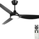 52 Inch Ceiling Fans with Lights and Remote, Black Ceiling Fan with Dimmable Light 3 Blades for Master Bedroom Liviing Room, 6 Speed Quiet Reversible DC Motor