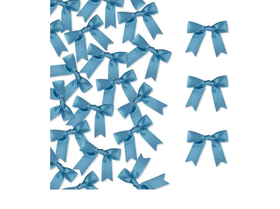 Meseey 100 Pcs Satin Ribbon Bows with Twist Tie 2.5 Inch Dusty Blue Pretied Premade Colored Craft Bows for Gift Wrapping Basket Wedding Baby Shower Brithday Party (Dusty Blue)