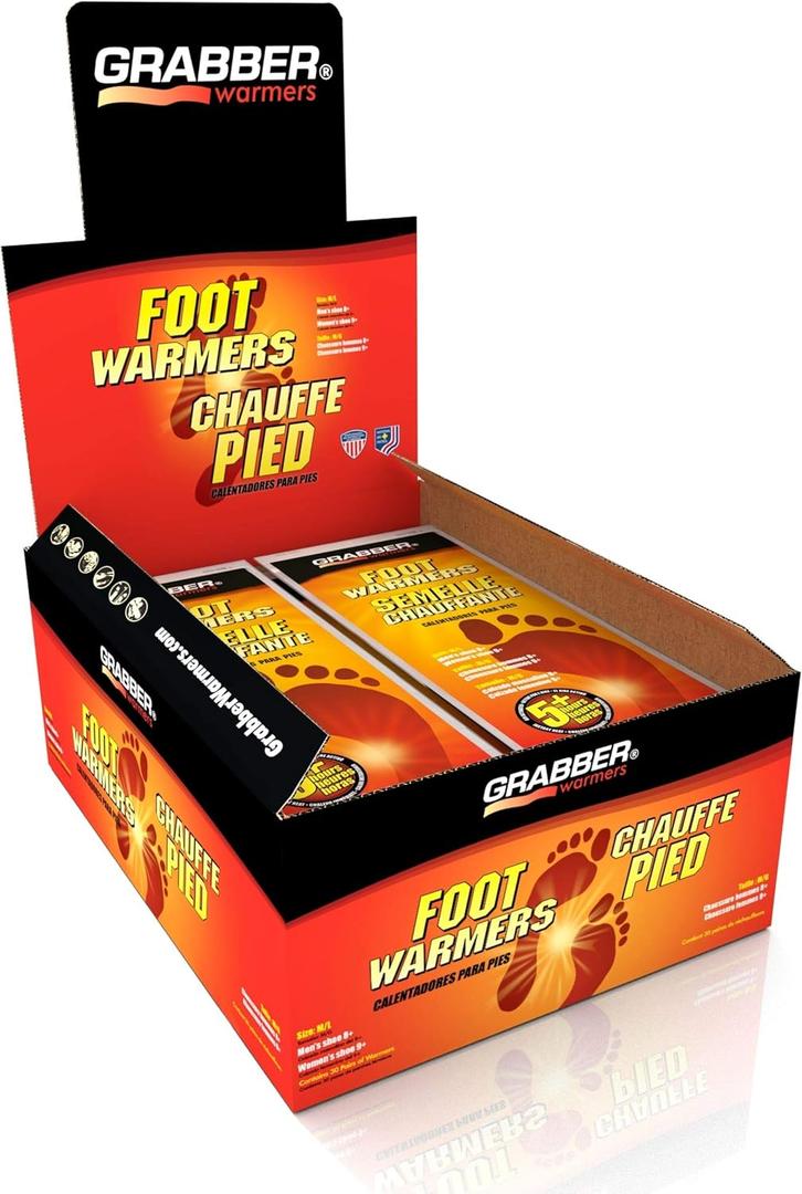 Grabber Insole Foot Warmers - Long Lasting Safe Natural Odorless Air Activated Warmers - Up to 5 Hours of Heat - 30 Pair - Medium/ Large